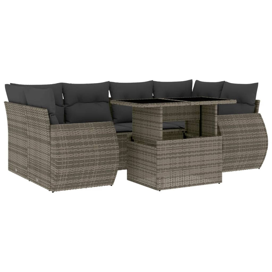 7-delige Loungeset met kussens poly rattan grijs