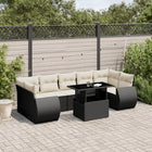 8-delige Loungeset met kussens poly rattan zwart