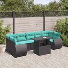 8-piece garden lounge set with cushions, black poly rattan
