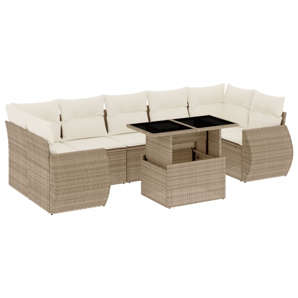 8-delige Loungeset met kussens poly rattan beige