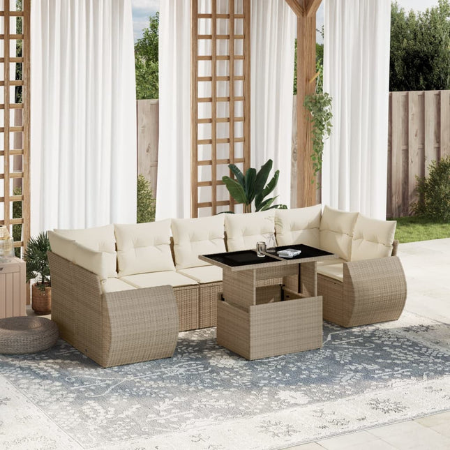 8-delige Loungeset met kussens poly rattan beige