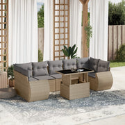 8-piece Lounge Set with Cushions Poly Rattan Beige
