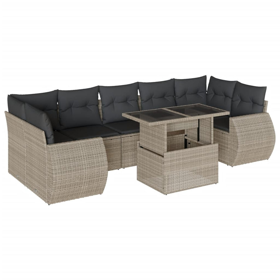 8-delige Loungeset met kussens poly rattan lichtgrijs