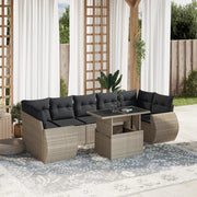 8-piece Lounge Set with Cushions Poly Rattan Light Grey