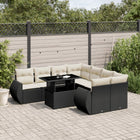 9-delige Loungeset met kussens poly rattan zwart