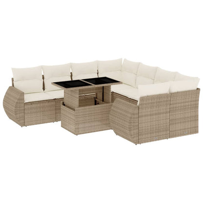 9-delige Loungeset met kussens poly rattan beige