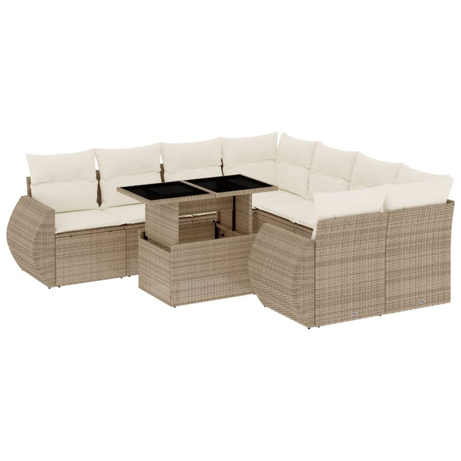 9-delige Loungeset met kussens poly rattan beige