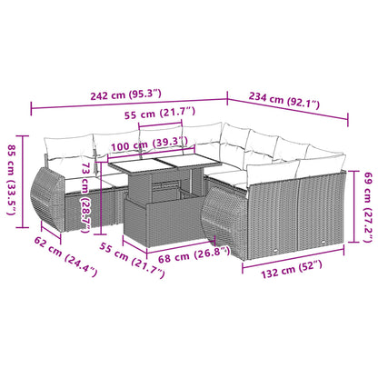 9-delige Loungeset met kussens poly rattan beige