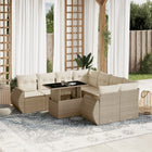 9-delige Loungeset met kussens poly rattan beige