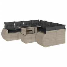 9-delige Loungeset met kussens poly rattan lichtgrijs
