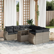 Loungeset 9-delig poly rattan lichtgrijs