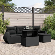6-piece Lounge Set with Cushions Poly Rattan Black
