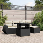 6-piece Lounge Set with Cushions Poly Rattan Black
