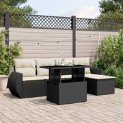 6-piece Lounge Set with Cushions Poly Rattan Black