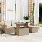 6-delige Loungeset met kussens poly rattan beige