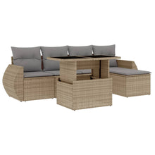 6-delige Loungeset met kussens poly rattan beige
