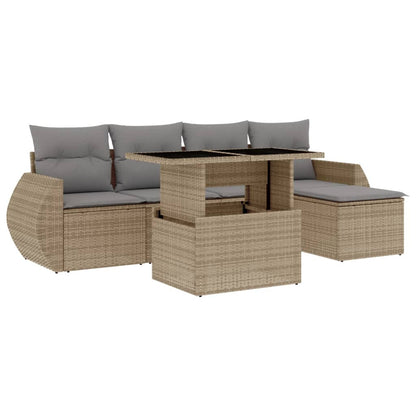 6-delige Loungeset met kussens poly rattan beige