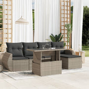 6-piece Lounge Set with cushions poly rattan light grey