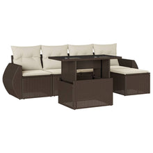 6-delige Loungeset met kussens poly rattan bruin