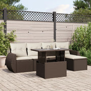 6-piece Lounge Set with Cushions Poly Rattan Brown