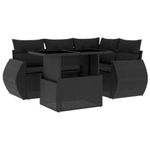 5-delige Loungeset met kussens poly rattan zwart