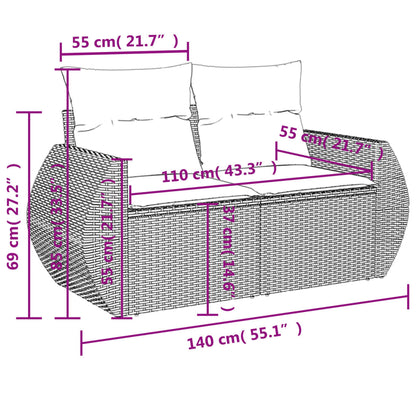 5-delige Loungeset met kussens poly rattan zwart