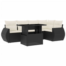6-delige Loungeset met kussens poly rattan zwart