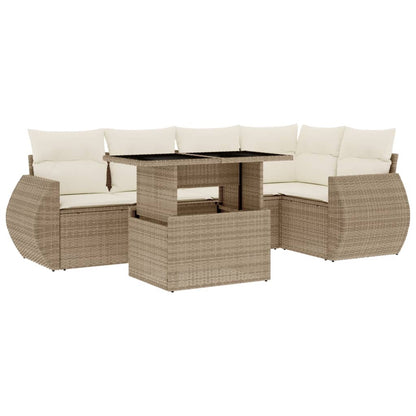 6-delige Loungeset met kussens poly rattan beige
