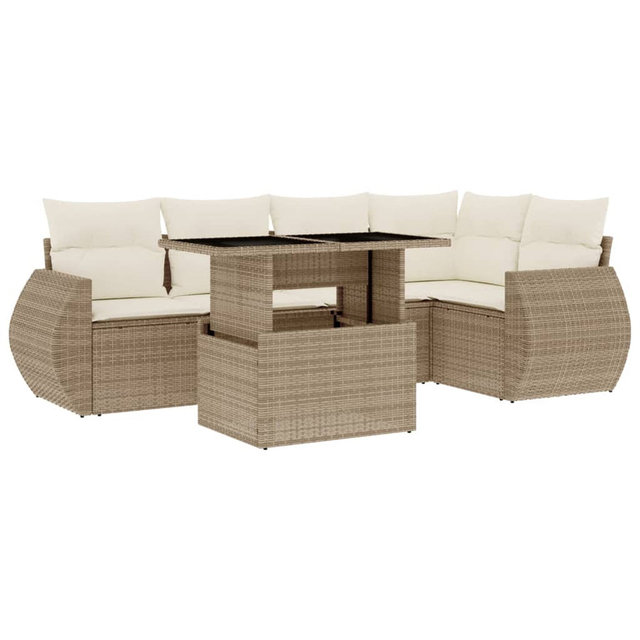 6-delige Loungeset met kussens poly rattan beige