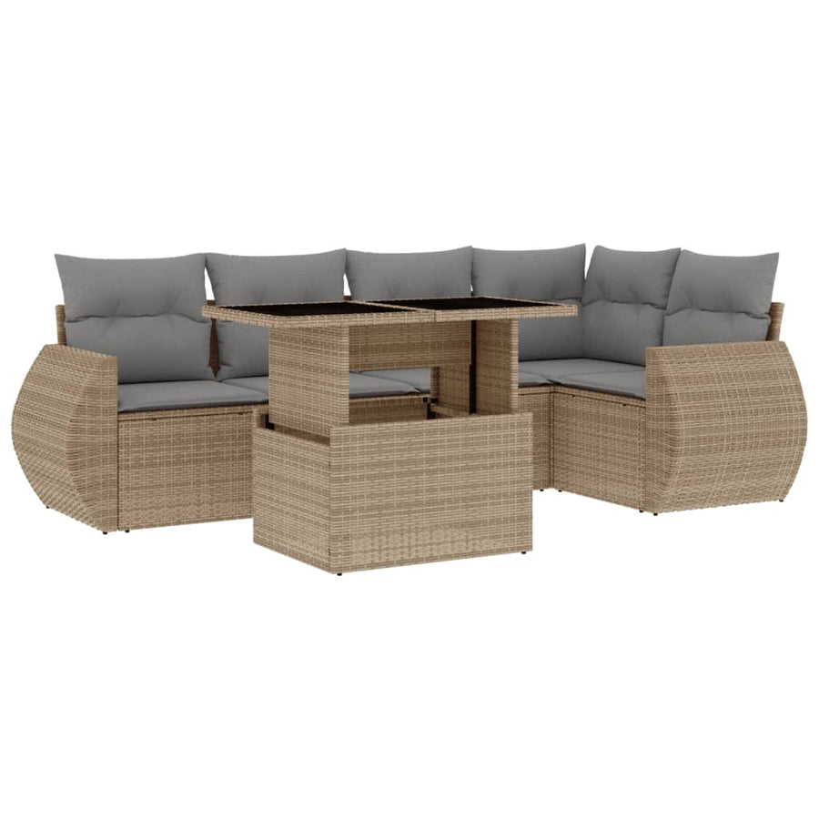 6-delige Loungeset met kussens poly rattan beige