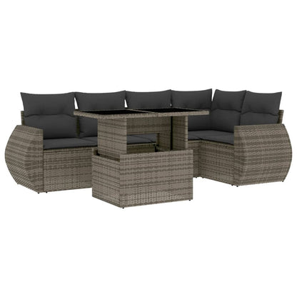 6-delige Loungeset met kussens poly rattan grijs