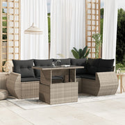Loungeset 6-delig poly rattan lichtgrijs