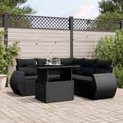 6-piece Lounge Set with Cushions Poly Rattan Black