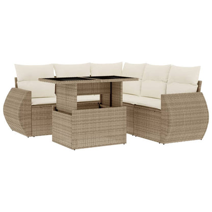 6-delige Loungeset met kussens poly rattan beige
