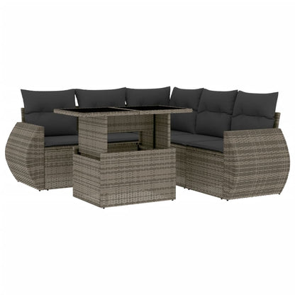 6-delige Loungeset met kussens poly rattan grijs