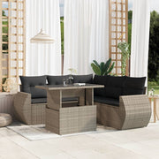 6-piece Lounge Set with cushions poly rattan light grey