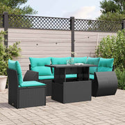 6-piece garden lounge set with cushions black poly rattan