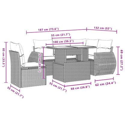 6-delige Loungeset met kussens poly rattan beige