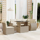 6-delige Loungeset met kussens poly rattan beige