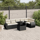 7-delige Loungeset met kussens poly rattan zwart