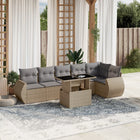 7-delige Loungeset met kussens poly rattan beige