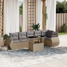 7-delige Loungeset met kussens poly rattan beige
