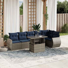 7-piece garden sofa set with cushions, grey poly rattan
