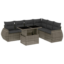 7-delige Loungeset met kussens poly rattan grijs