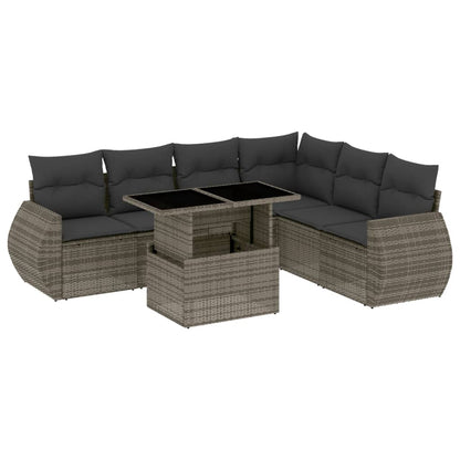 7-delige Loungeset met kussens poly rattan grijs