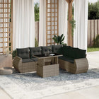 7-delige Loungeset met kussens poly rattan grijs