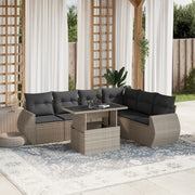 Loungeset 7-delig poly rattan lichtgrijs