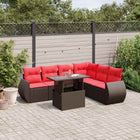 7-Piece Garden Bench Set with Cushions, Brown Poly Rattan