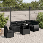 7-delige Loungeset met kussens poly rattan zwart