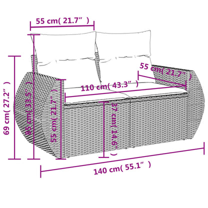 7-delige Loungeset met kussens poly rattan zwart